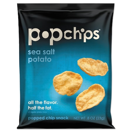 Popchips Potato Chips, Sea Salt Flavor, .8 oz Bag, PK24 71100
